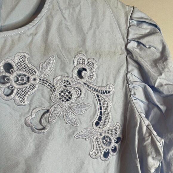 Sandro blue Aster Puffer Sleeve embroidered blouse - Picture 2 of 5